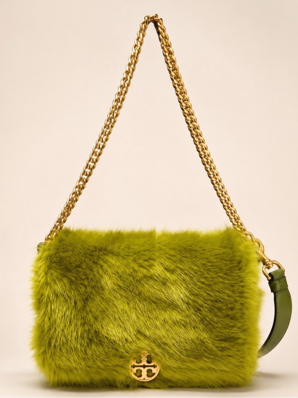 Tory Burch Chelsea Faux Fur Convertible Crossbody Shoulder Bag Chartreuse Green
